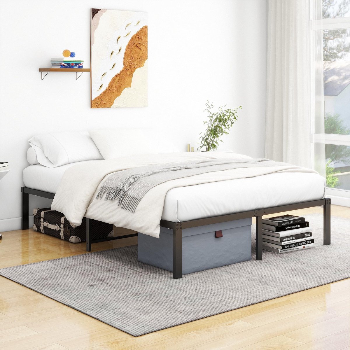 Dailygoods- Platformbed 140 x 200 cm - Metalen Bedframe - Lattenbodem - Opbergruimte - Modern Design - Eenvoudige Montage