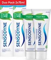 Duo pack Sensodyne Fresh Mint tandpasta, 2x 75ml. Twee dozen en twee tubes tandpasta.