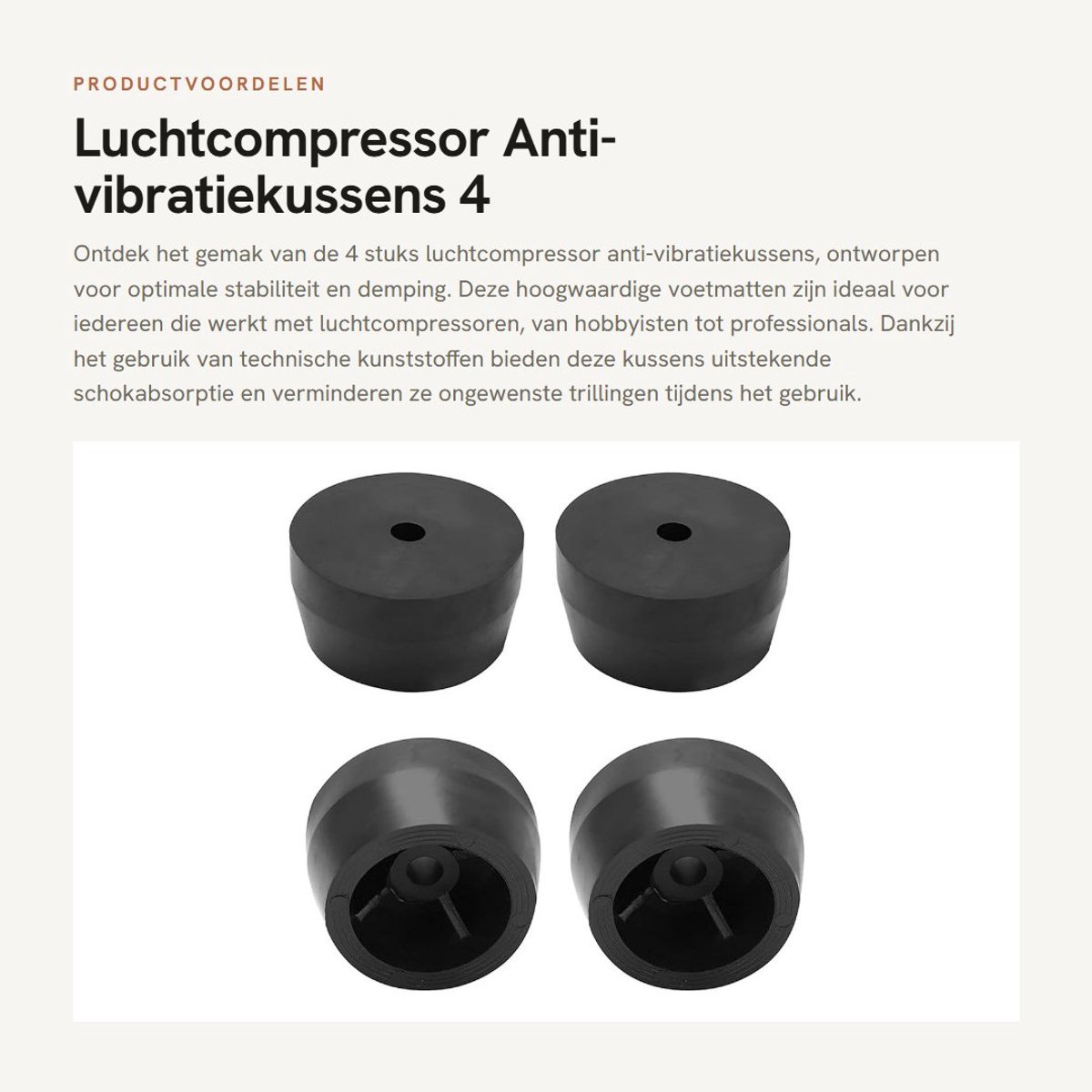 Dailygoods- Anti-vibratiekussens 4 Stuks - Technische Kunststoffen - Grote Voetzool - Luchtcompressor Accessoires - Diameter 53 mm - Hoogte 28 mm - Trillingsdempers