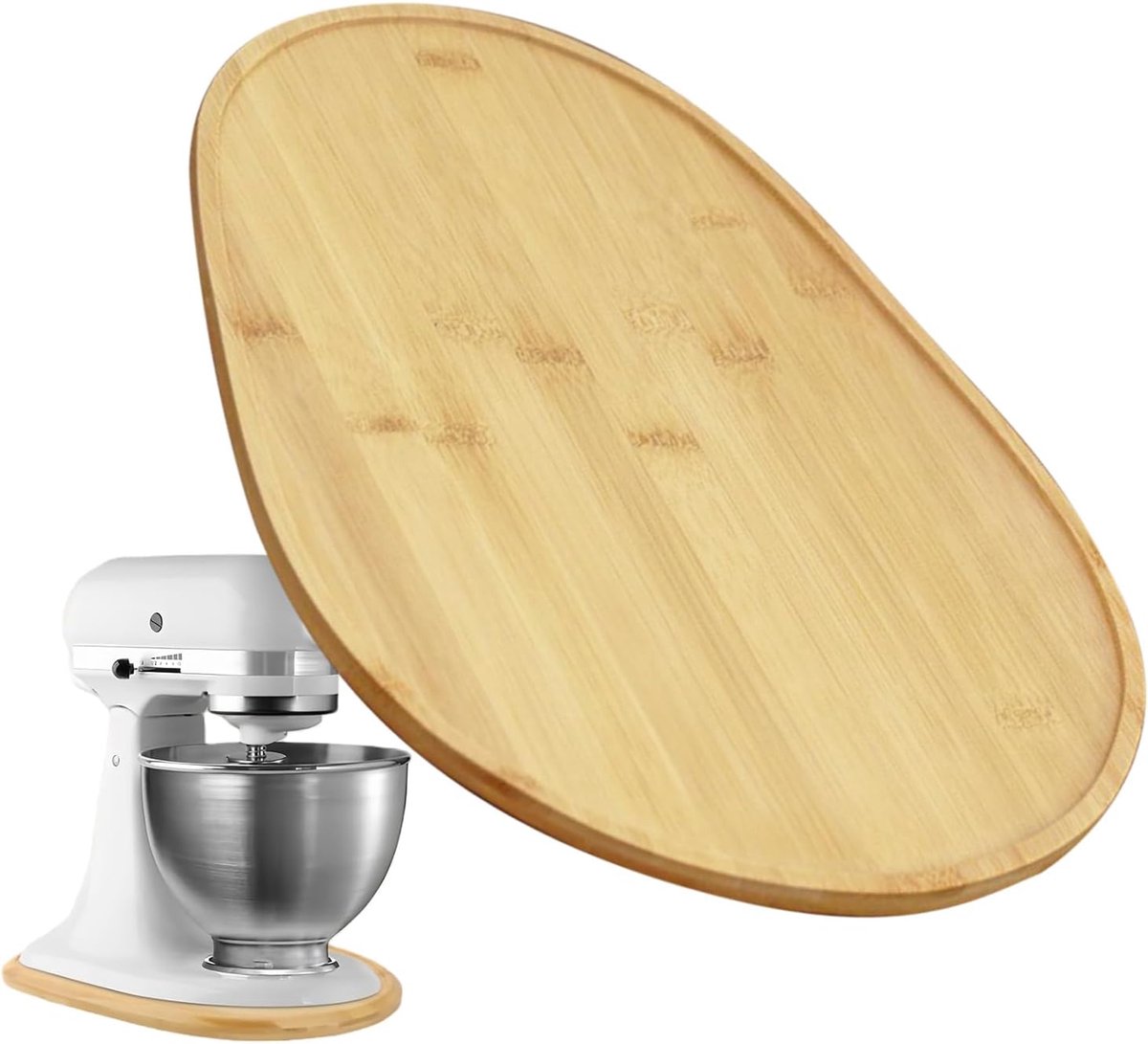 Keukenmengschuiver - Glijmat Mixer - Apparaat Verplaatsen - Bamboe Look - 5-8 Liter - Houtkleur
