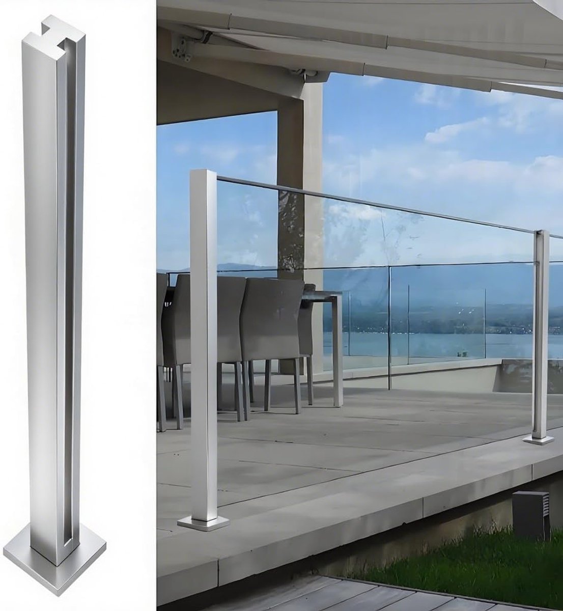 Balkon leuning - Glazen balustrade - Buitenruimte verfraaien - Roestvrij staal - 10-12 mm glas - Zilverkleurig