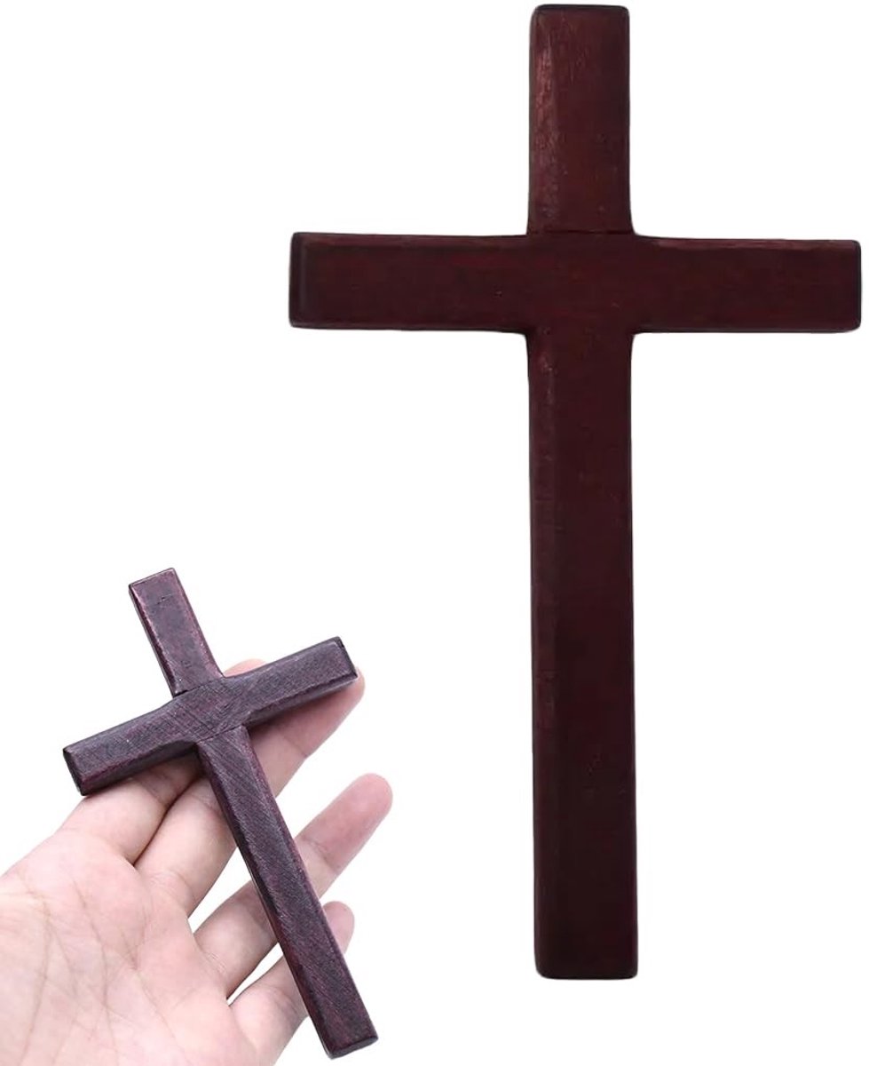 Dailygoods- Houten Kruis Lichtgewicht - Wanddecoratie Woonkamer - Religieuze Decoratie - Paasfeestdecoratie - Houten Wanddecoratie - 12 cm x 7 cm