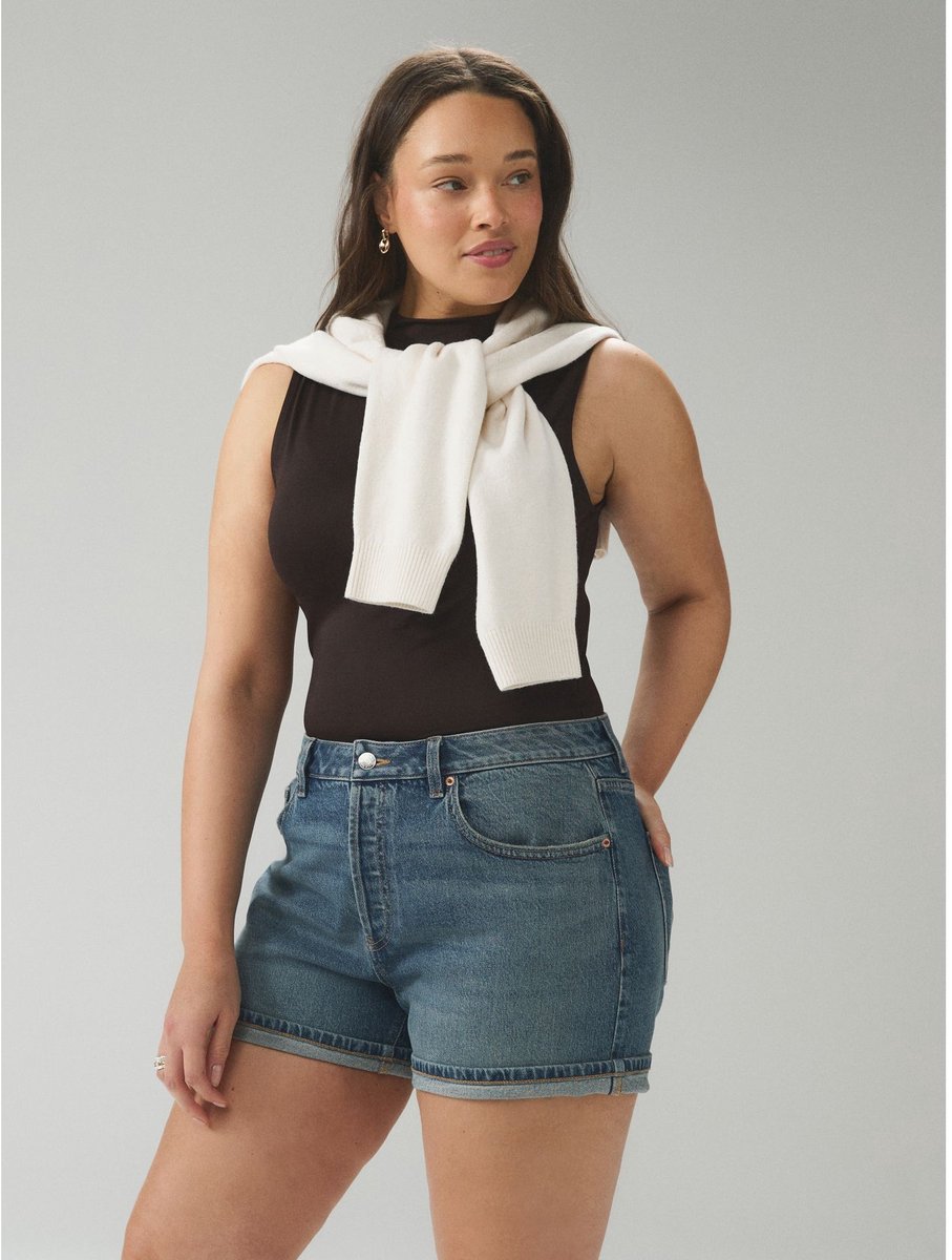 Next - Dames - Denim zandlopershort - Blauw