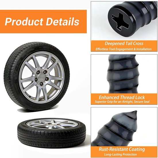 Banden Reparatie Kit - Vacuüm Bandenreparatieset - Band Snel Repareren - Hoge Temperatuur Bestendig - 50 Stuks - Zwart — afbeelding 3