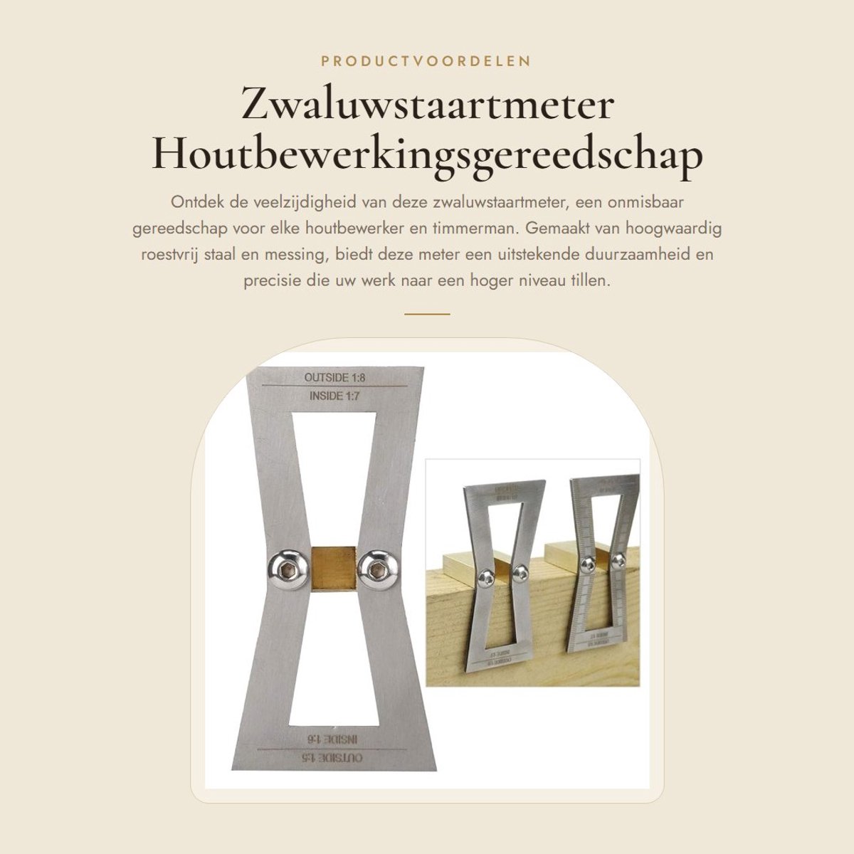 Dailygoods- Zwaluwstaartmeter - Houtbewerkingsgereedschap - Roestvrij Staal/Messing - Nauwkeurige Schaal - Compact Ontwerp - Duurzaam en Stevig - Meetlat