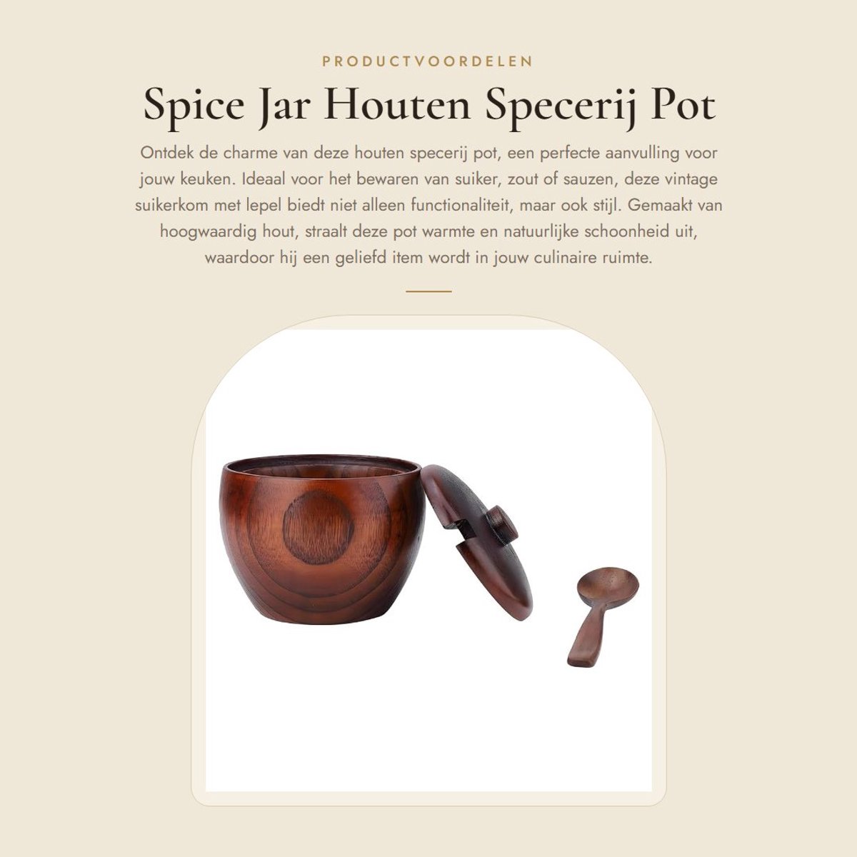 Dailygoods- Kruidenpot Houten - Suikerpot met Deksel - Keuken Tool - Praktisch Gereedschap - Duurzaam Materiaal - Nordic Stijl - Suikerkom