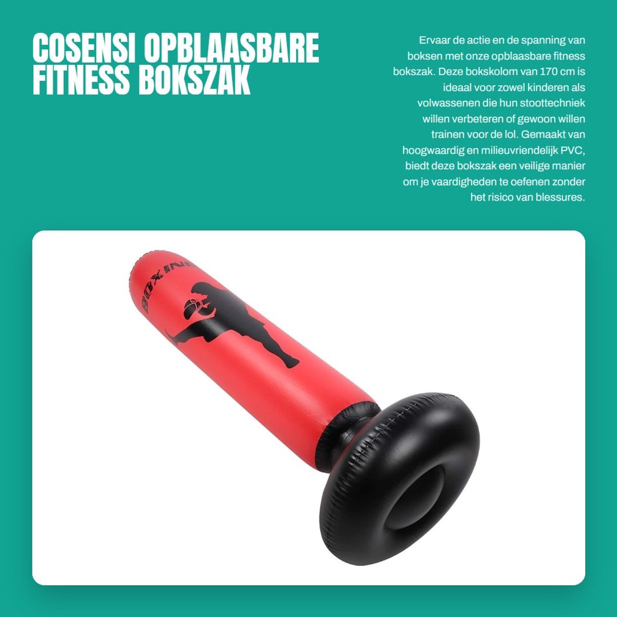 Dailygoods- Bokszak Opblaasbaar 170 cm - Vrijstaande Bokskolom - Zandzak voor Kinderen/Volwassenen - PVC Materiaal - Goede Stabiliteit - Punching Bag