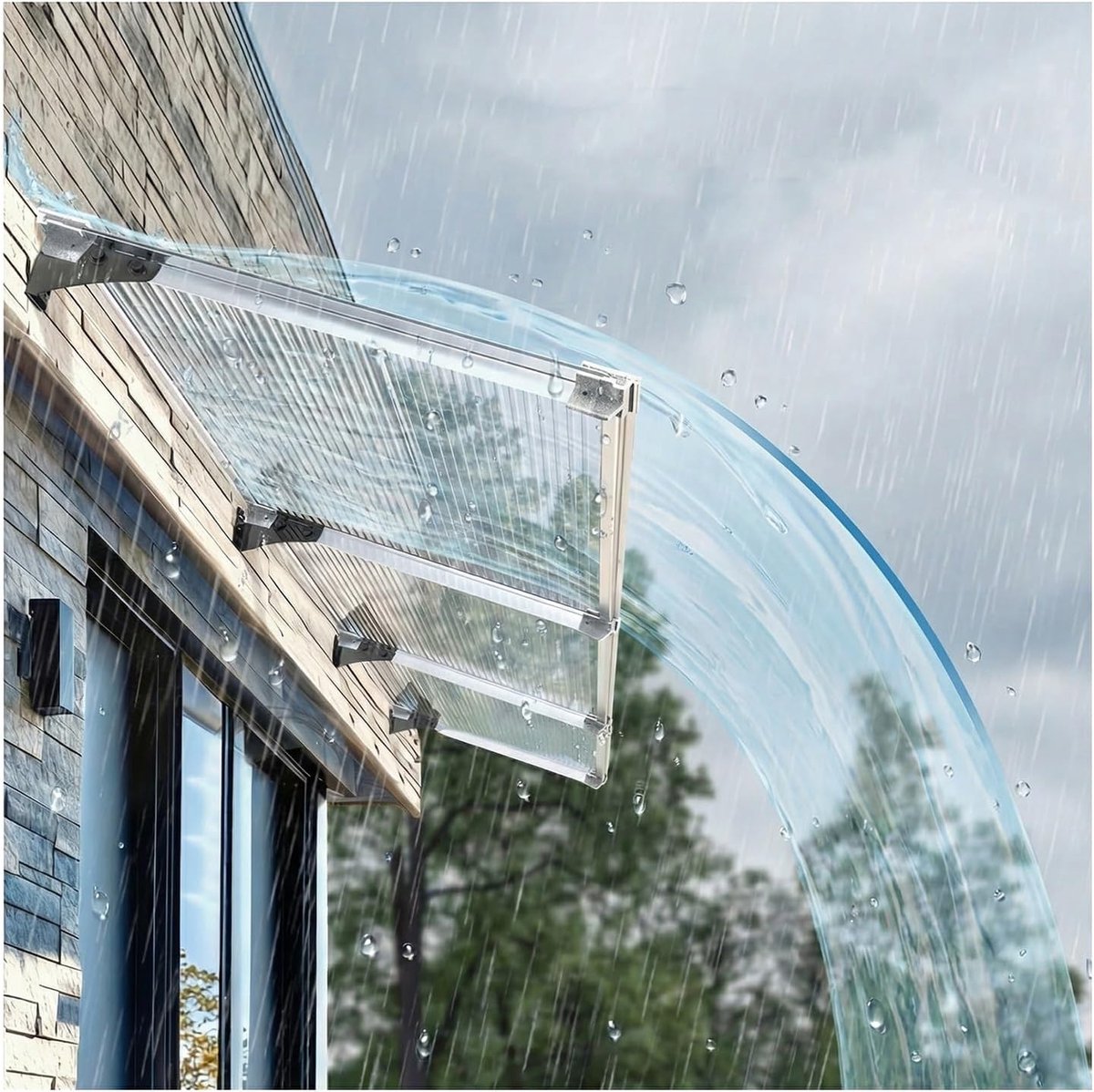 Buitendeur Luifel - Voordeur Overkapping - Weer Beschermen - Efficiënt Drainagesysteem - 80x120cm - Transparant