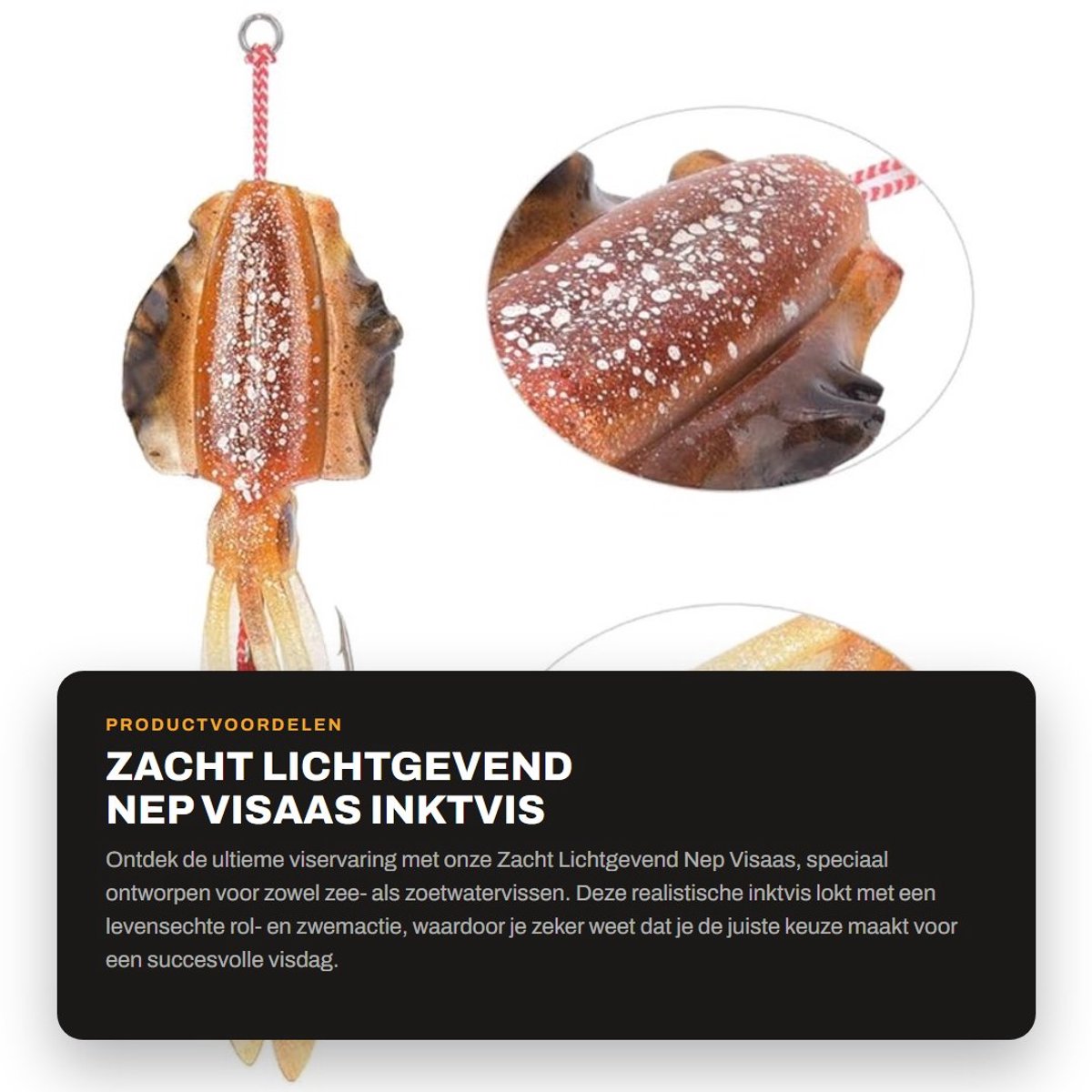 Dailygoods- Nepvisaas Realistische Inktvis - 3D Ogen - Duurzaam PVC - Lichtgewicht - Vissen Lokken - Inclusief 2 Vishaken - Inktvisaas