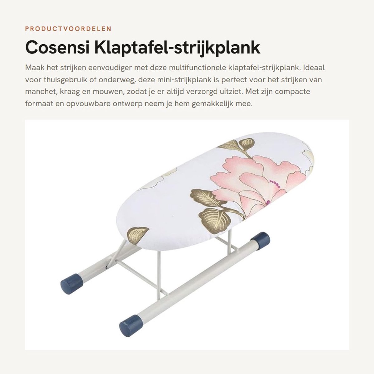 Dailygoods- Strijkplank Mini - Multifunctionele Klaptafel - Antislip Kunststof Voetafdekking - Afneembare Stofafdekking - Katoenen Doek - Afmetingen 26,5 x 10,5 x 8,5 cm
