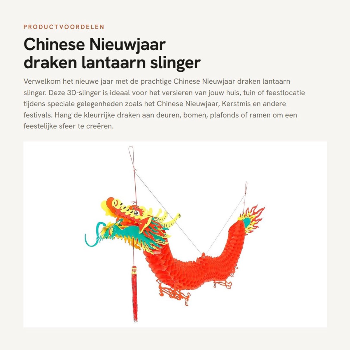 Dailygoods- Lantaarn 3D Chinese Draak - Hangdecoratie - Nieuwjaar - Festival - Kerstmis - Creëert warme sfeer