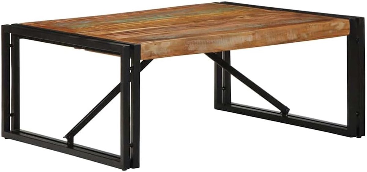 Industriële Salontafel - Koffietafel Hout Metaal - Woonkamer Decoratie - Uniek Gerecycled Hout - 80 x 80 x 35 cm