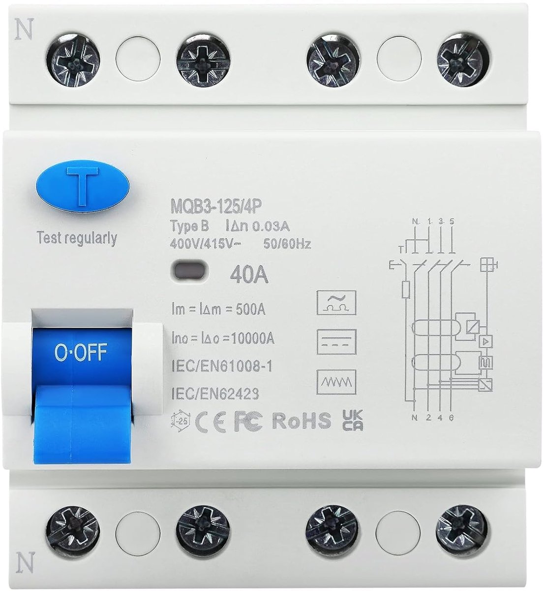 Stroomschakelaar - Veiligheidsschakelaar - Elektrische Beveiliging - 4 Polig 40A - 10 x 7.5 x 9 cm - Grijs