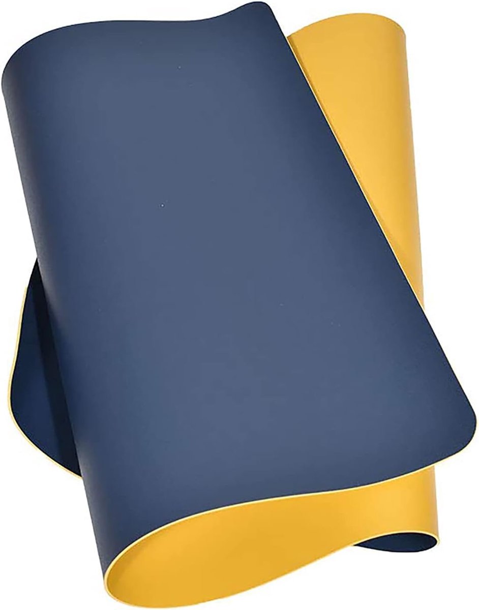 Bureau Mat - Tafel Onderlegger - Bureau Beschermen - Dubbelzijdig PU Leer - 60x150cm - Blauw Geel