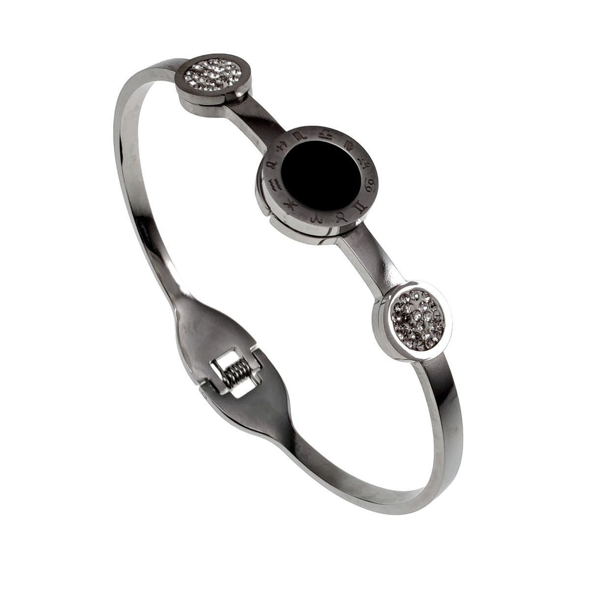 Stijlvolle Bangle Armband met Sterrenbeelden en Zirkonia, Stijve Dames Armband RVS Gepolijst