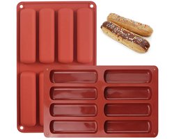 Dailygoods - YXHZVON 2 stuks siliconen mueslirepen, bakvorm, 8 gaten, rechthoekige energiereep, siliconen vorm, anti-aanbakvorm voor muffin, chocolade, brownie, cheesecake, chocoladerepen (baksteenrood)
