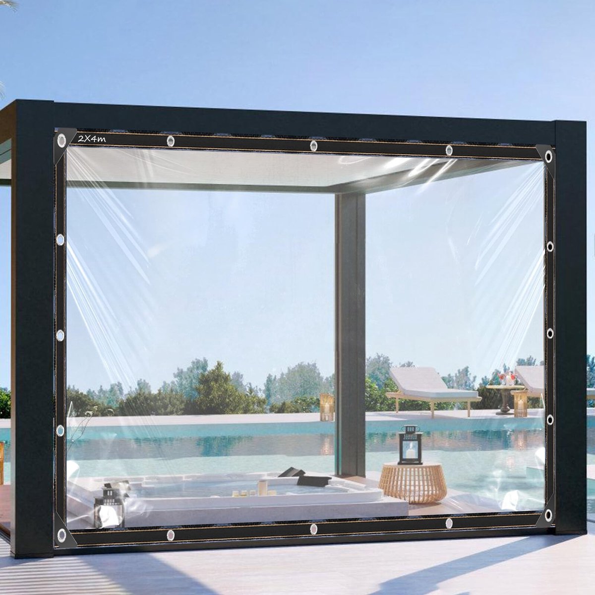 Dailygoods- Dekzeil Waterdicht - Transparant Zeil 2x4m - Afdekzeil Met Ogen - Weerbestendig - Opvouwbaar - Hoogwaardig PE-Materiaal