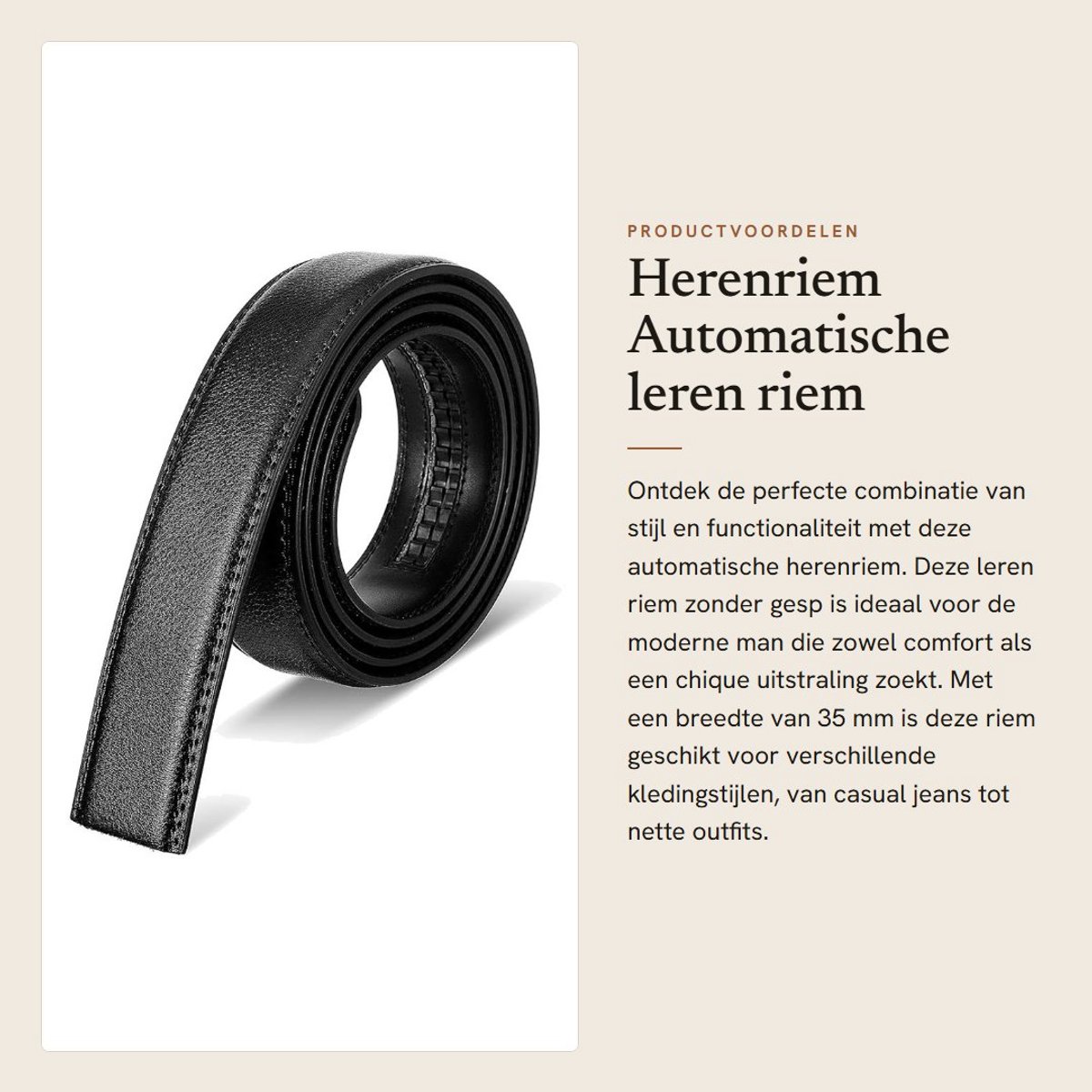 Dailygoods- Automatische Riem - Leren Riem Zonder Gesp - Verstelbare Ratelriem - 35 mm Brede Riem - 130 cm Lang - Comfortabele Pasvorm