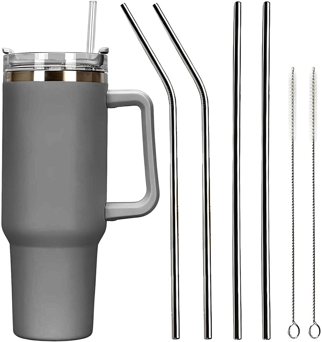 Dailygoods- Thermobeker Dubbelwandig - Roestvrij Staal - Vacuüm Drinkbeker - Met Rietje - Duurzaam - Warmtebehoud 6-12 Uur - Reisbeker