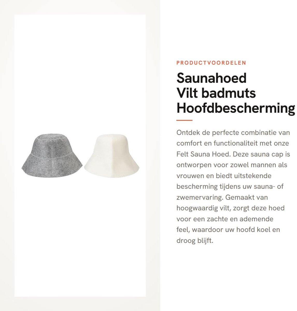 Dailygoods- Saunahoed Vilt - Hoofdbescherming - Waterabsorptie - Ademend - Duurzaam - Comfortabel - Badmuts