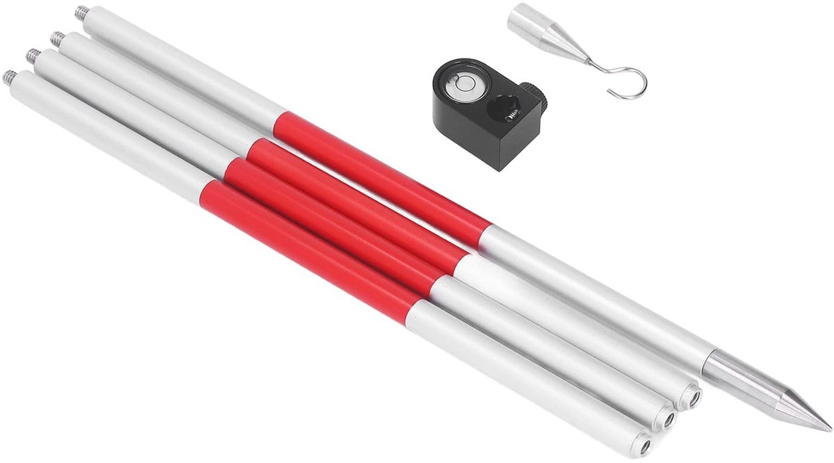 Dailygoods- Landmeetstaaf 4 Secties - Aluminium Legering - Hoge Stabiliteit - Puntvoet - Opbergtas - Universele Standaardinterface - Meetpaal