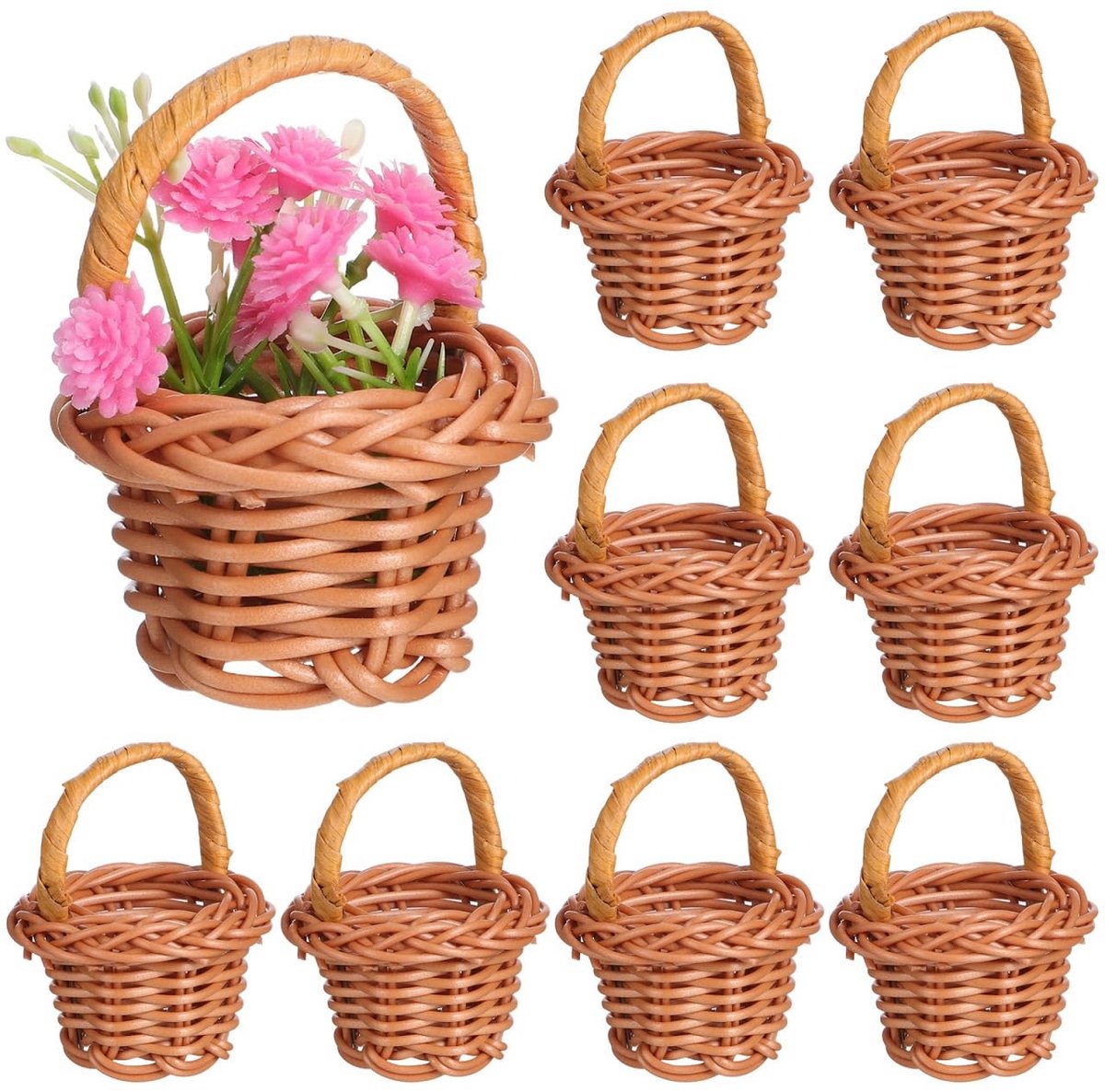 Dailygoods- Mini Mandjes Compact - 30 Stuks - Gevlochten Mandjes met Handvat - Cadeau Mandjes - Decoratie Mandjes - Afmeting 6,5 x 3,5 x 3,5 cm - Cadeaumandjes