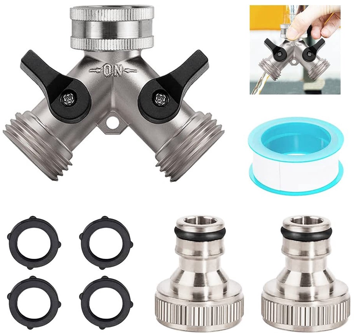 Dailygoods - Jiahuade Y-aansluiting 3/4 inch, messing tuinkraan verdeler, Y-verdeler met dubbele uitgang, kraan voor buiten, tuin, dubbele wasmachinekraan