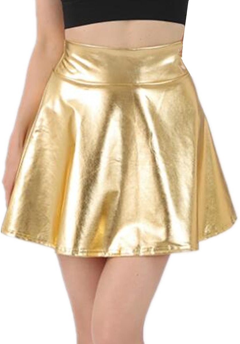 Mini Rok Hoge Taille - Glanzende Metallic Rok - PU Lederen Rok - Sexy Rok - Party/Cocktail Rok - Eén Maat