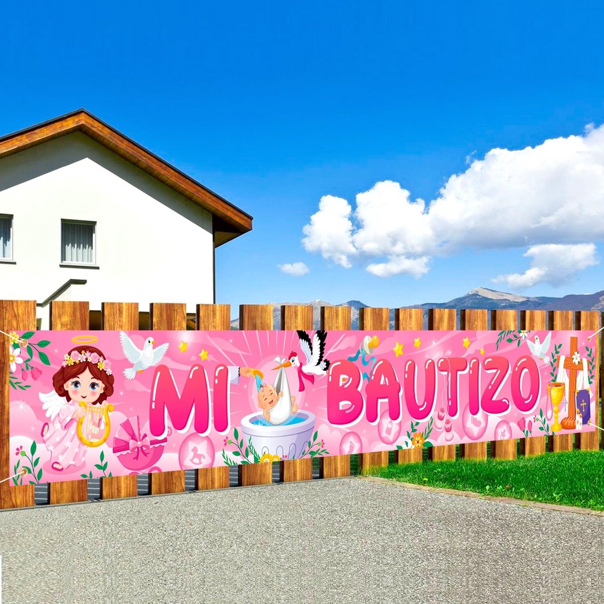 Dailygoods- Bautizo Banner Roze - Decoratie - Baby Shower - 270 x 40 cm - Lange Banner - Feestdecoratie - Feestbanner