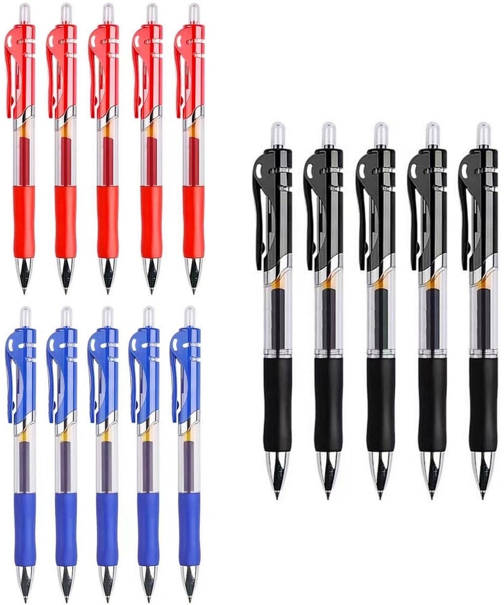 Dailygoods- Balpennen 15 stuks - Intrekbare Rollerball - Zwarte/Blaue/Rode Inkt - 0,5 mm Fijne Penpunt - Geschikt voor Notities/Illustraties - Schrijfpennen