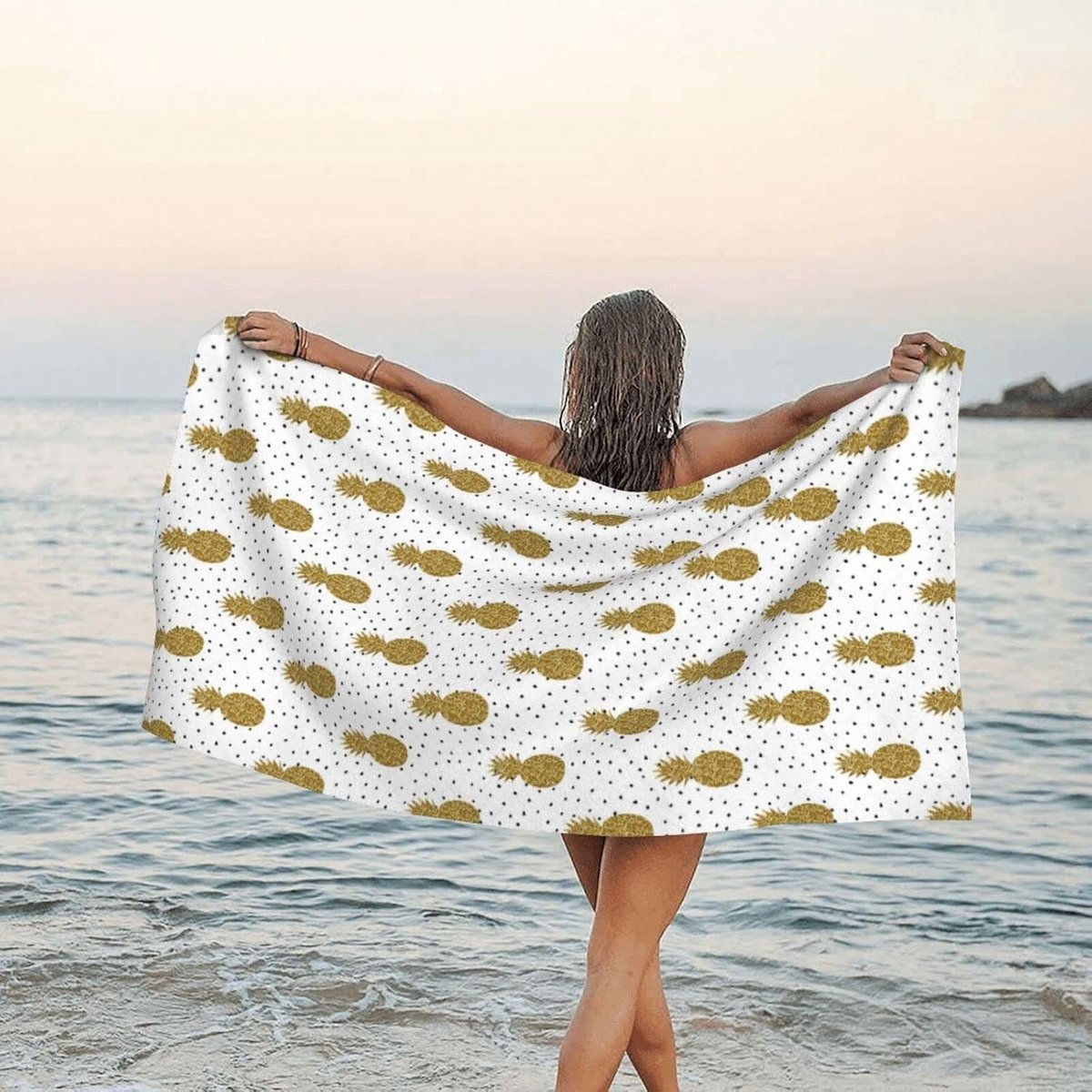 Glitter Ananas Handdoek - Strandlaken Microvezel - Reizen en Sport - Inclusief Draagtas - 