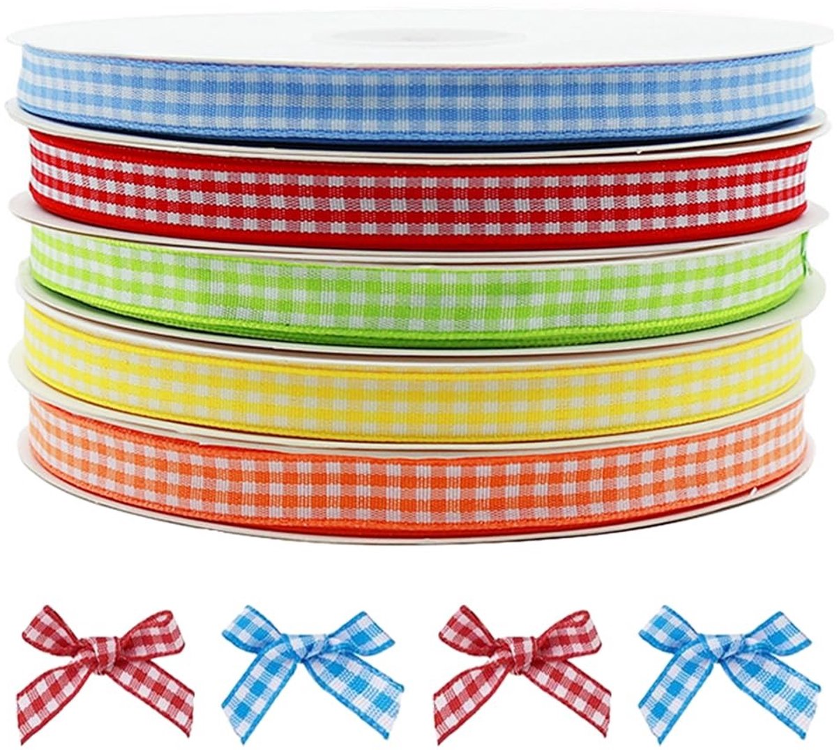 Dailygoods- Geruit Lint - 5 Stuks - 10 Meter x 10 mm - Multicolor - Cadeaulint - Decoratie - Duurzaam Polyester