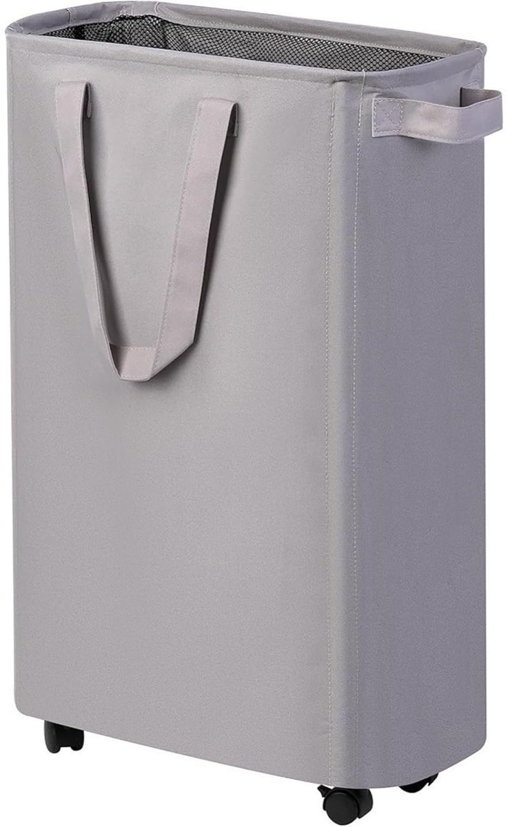 Dailygoods- Wasmand met Wielen - Opvouwbaar - Wasmand met Deksel - Waterdicht - 4 Wielen - 44 × 25 × 68 cm - Ademend Mesh Deksel