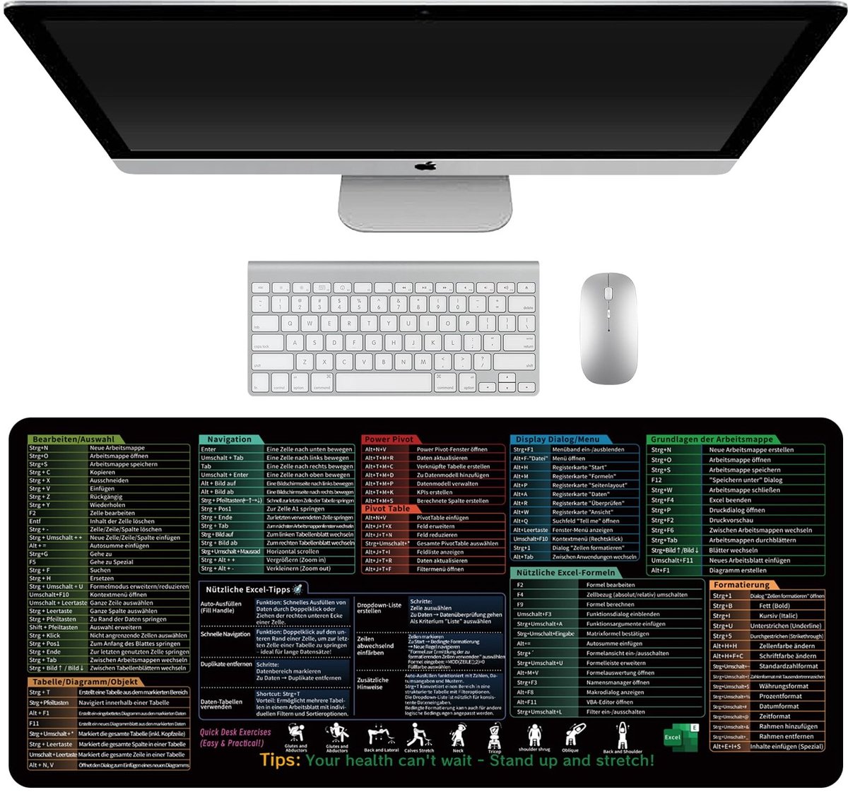 Dailygoods- Bureaumat XXL - Antislip - Duurzaam - Gaming-Muismat - 400 x 900 mm - Natuurlijke Rubber met Shortcut-Prints