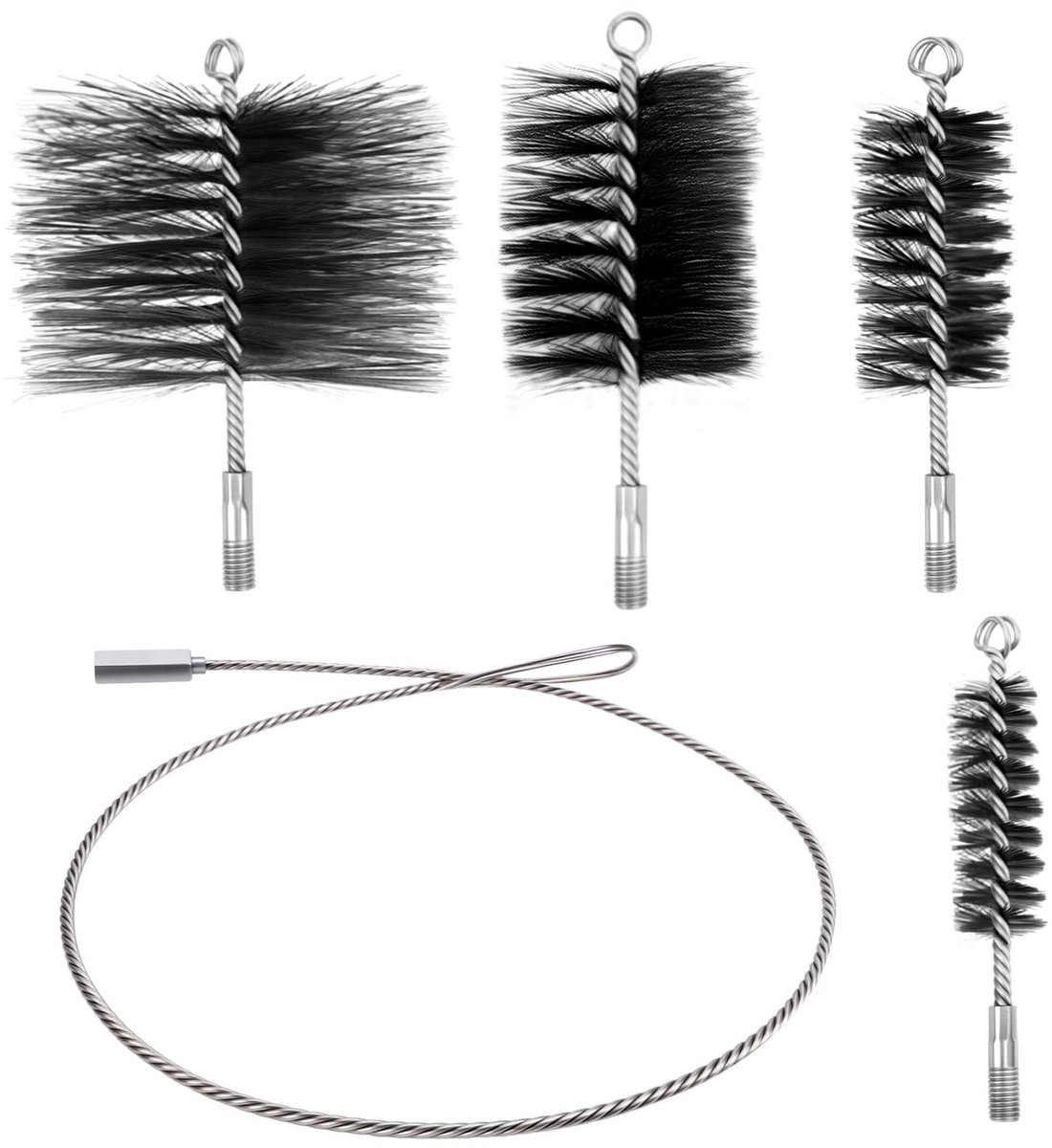 Dailygoods- Schoorsteenreinigingsborstelset 5 Stuks - Roestvrijstalen Borstels - Compatibel met Schoorsteenreinigingsstangensets - Voor Geïsoleerde/Schoorstenen - Professionele Kwaliteit - Schoorsteenborstel