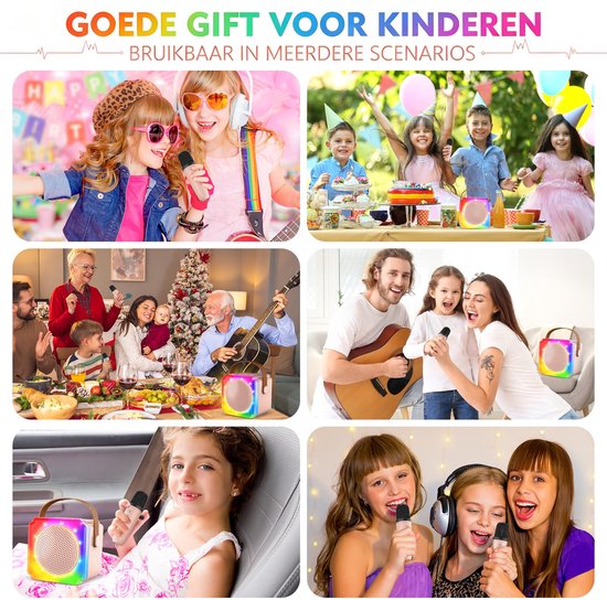 Karaoke Set voor Volwassenen en Kinderen – met 2 Microfoons – Bluetooth‑Speaker – Draagbaar Model – LED‑Verlichting — afbeelding 2