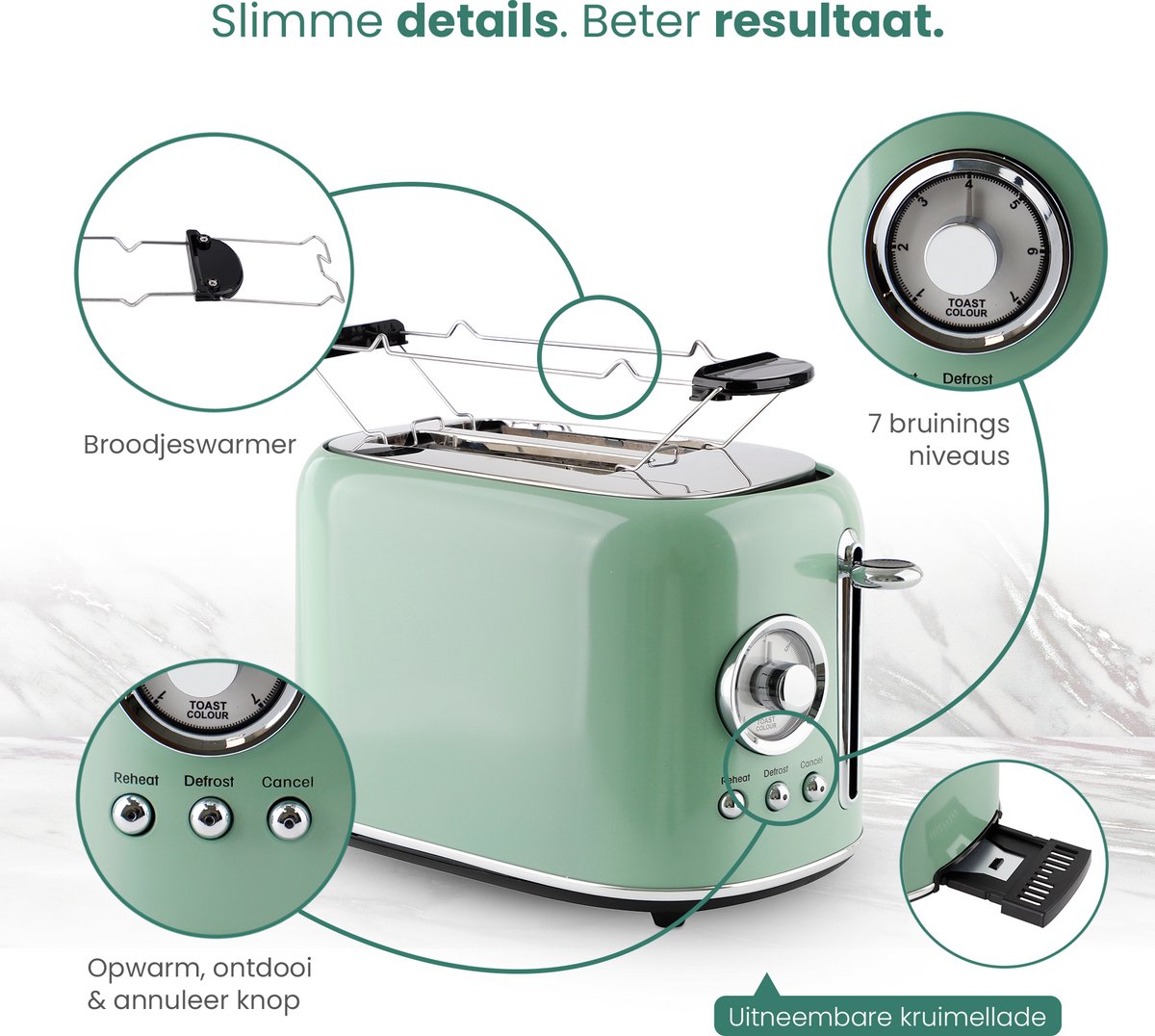 Emerio Retro Broodrooster - 800W Toaster - TO-133281 Groen thumbnail 2