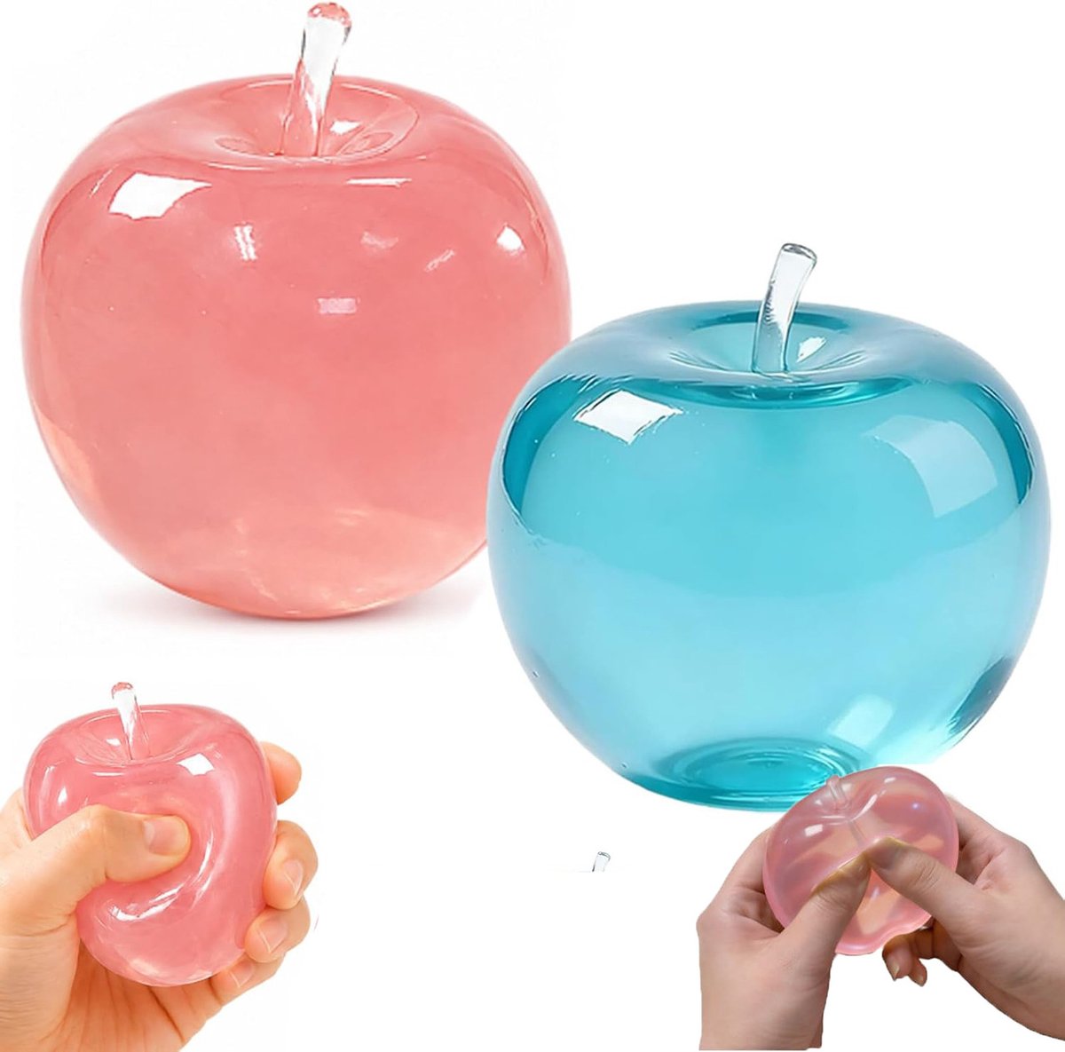 Appel Squishy - 2 stuks - Slow Rising Squishy - Fidget Squishy - Zachte Stressverlichtend Speelgoed - Anti Stress Speelgoed - Fidget - Knijp Speelgoed - Langzame Squishy - Fidget Toys - Stress Relief Speelgoed - Angstverlichting - Roze+Blauw