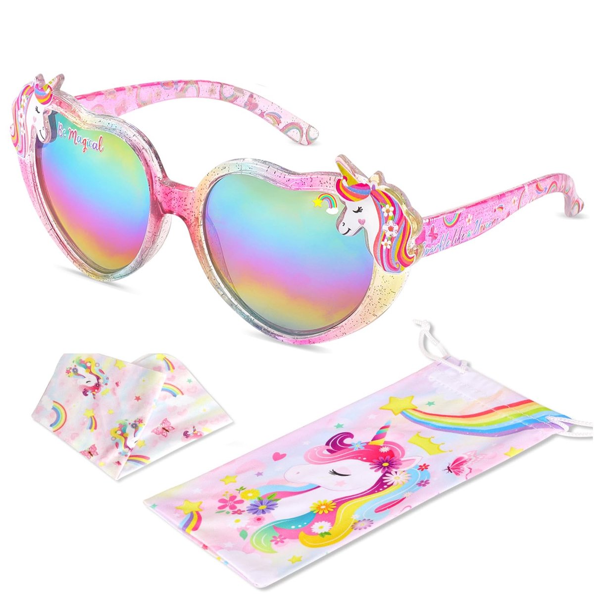 Dailygoods- Zonnebril voor Meisjes - Eenhoorn Design - UV-Bescherming - Lichtgewicht - Zonnebril met Etui - Perfect Cadeau - Kinderen Zonnebril