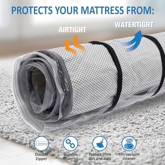 Schuimmatras Opbergzak - Vacuüm Compressie - Matras Verplaatsen - Ruimtebesparend Ontwerp - 250 x 240 cm - Transparant — afbeelding 3