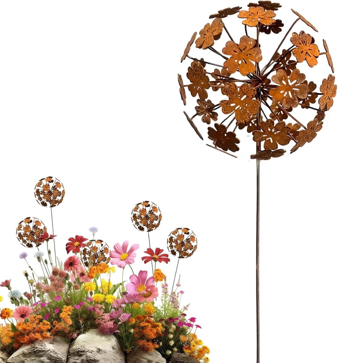 Decoratieve Tuinsteker - Bloem Decoratie - Tuin Aankleden - Verstelbare Bloemvorm - 40x13.5 cm - Roestkleurig