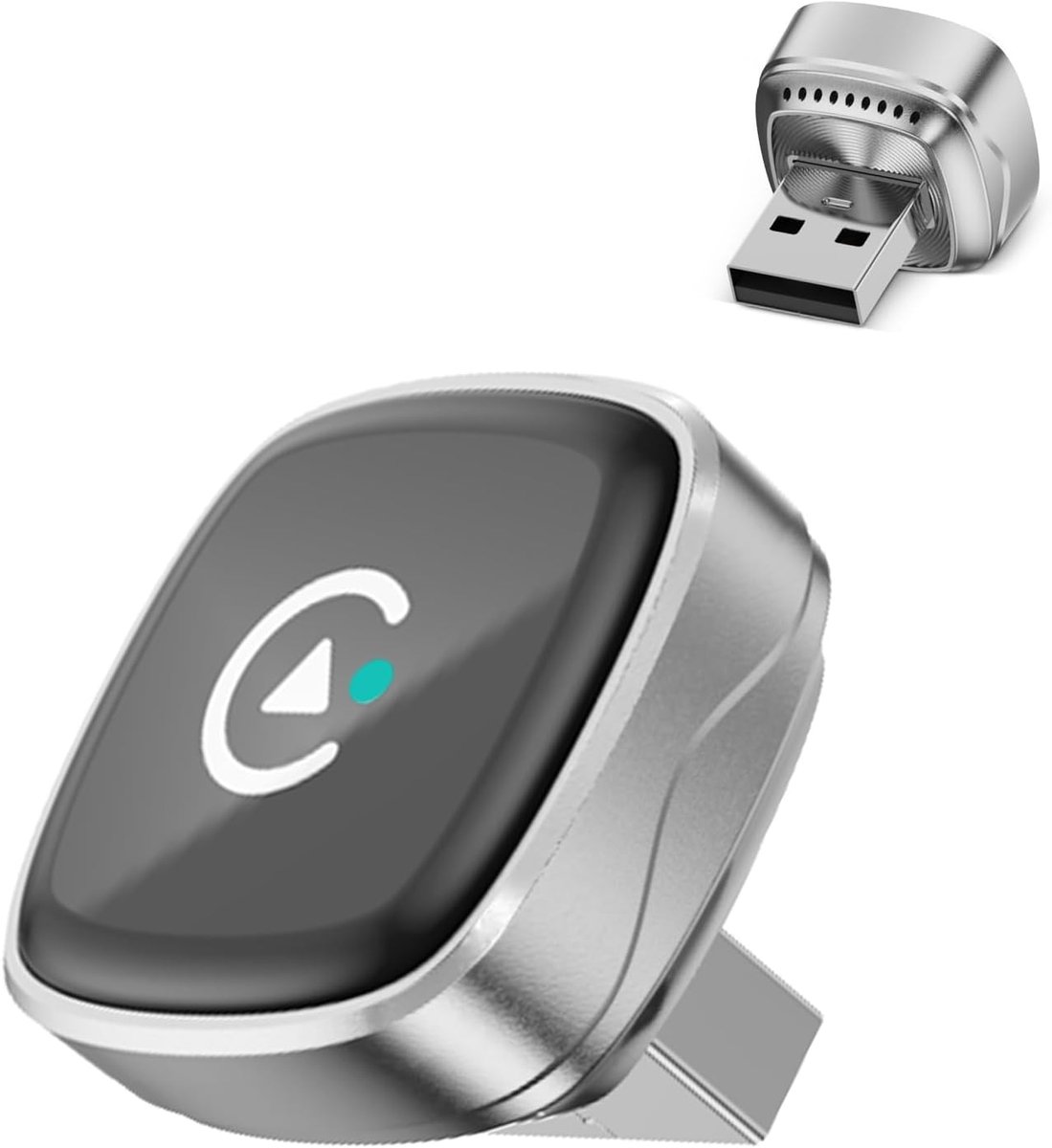 Spedal 2026 Ultra Mini Draadloze Geschikt voor CarPlay Android Auto-adapter – WLAN 6 & Bluetooth 5.3 – Automatische Verbinding in 3 tot 5 seconden – USB-C/A – Compatibel Geschikt voor iOS 10+/Android 10+ – Stabiel en Vloeiend (Zilver)