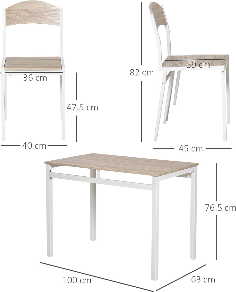FloraGrace Eetkamerset 5 Delig - Compacte Tafel Met 4 Stoelen - Voor Keuken Of Eethoek - MDF - Lichtgrijs