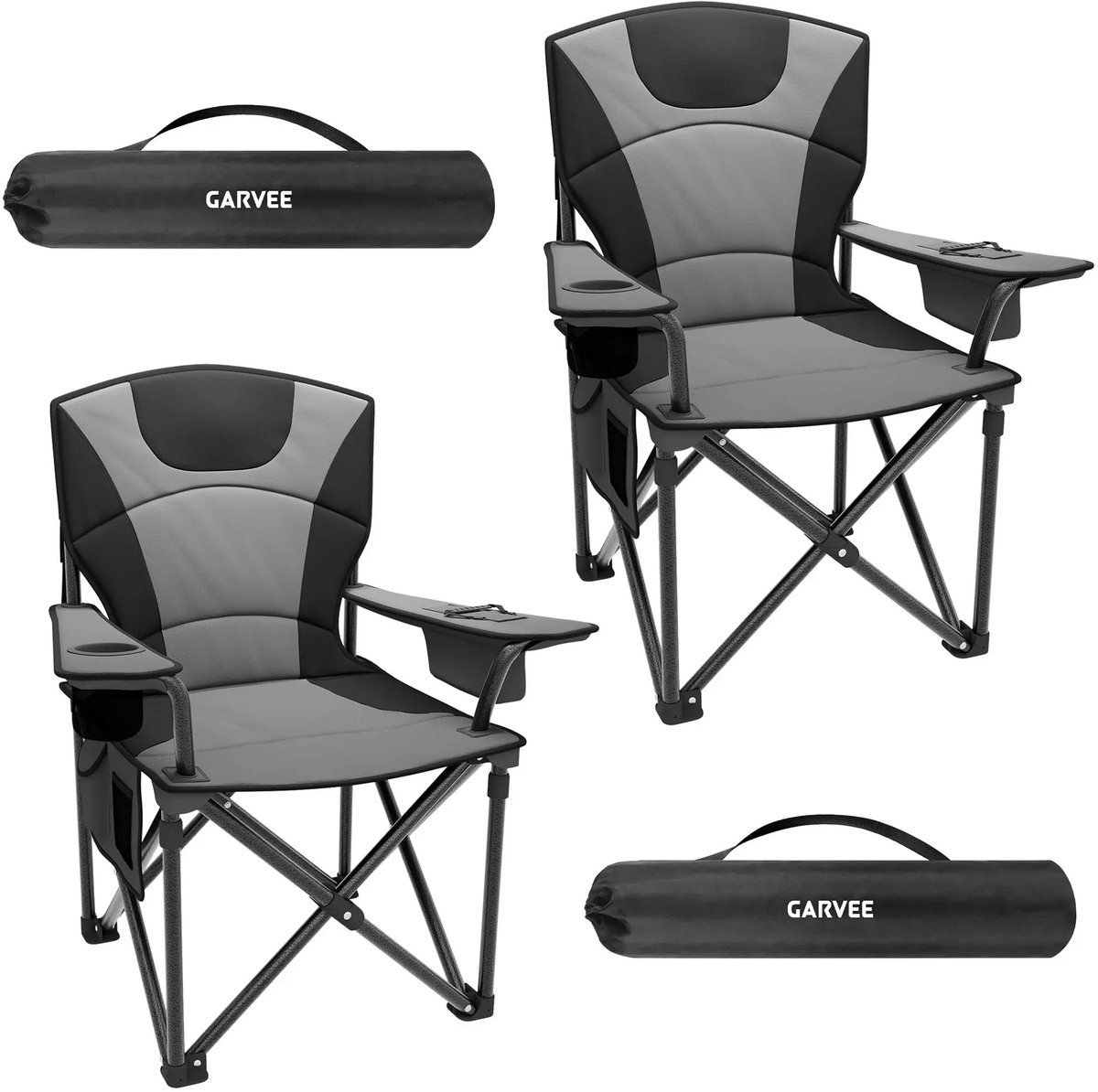 NordHaus Extra Brede Opvouwbare Campingstoel Set van 2 - Luxe Vouwstoel met Hoge Gevoerde Rugleuning - 200 kg Draagvermogen - Grijs - 64 cm