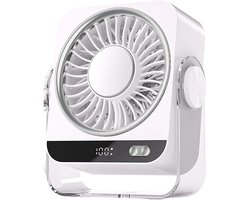 VHV - Ventilator - Tafelventilator - Tafelventilator met 199 Snelheden - 3600mAh Draagbare Fan met Ophangbeugel - Stille 2-in-1 Bureauventilator voor Muur en Tafel - Krachtige Luchtstroom - Wit