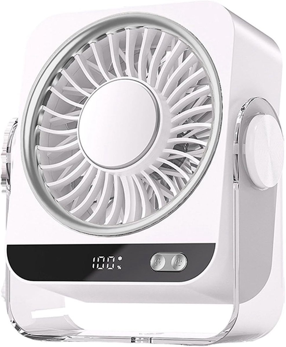 VHV - Ventilator - Tafelventilator - Tafelventilator met 199 Snelheden - 3600mAh Draagbare Fan met Ophangbeugel - Stille 2-in-1 Bureauventilator voor Muur en Tafel - Krachtige Luchtstroom - Wit