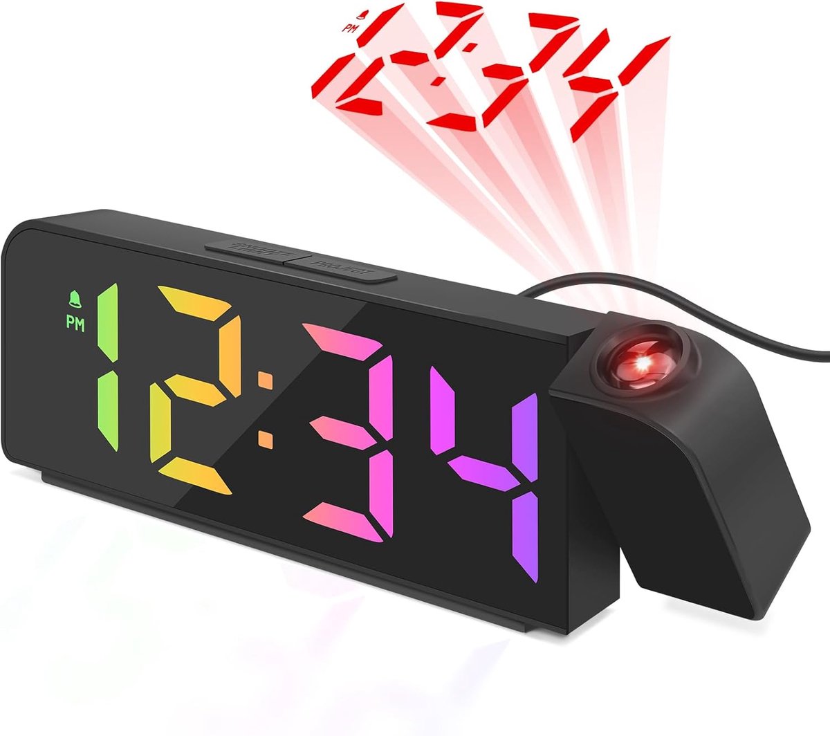 Wekker met Projector - Digitale Klok - Tijd Projecteren - 180 Graden Draaibaar - 7.7 Inch Display - Zwart