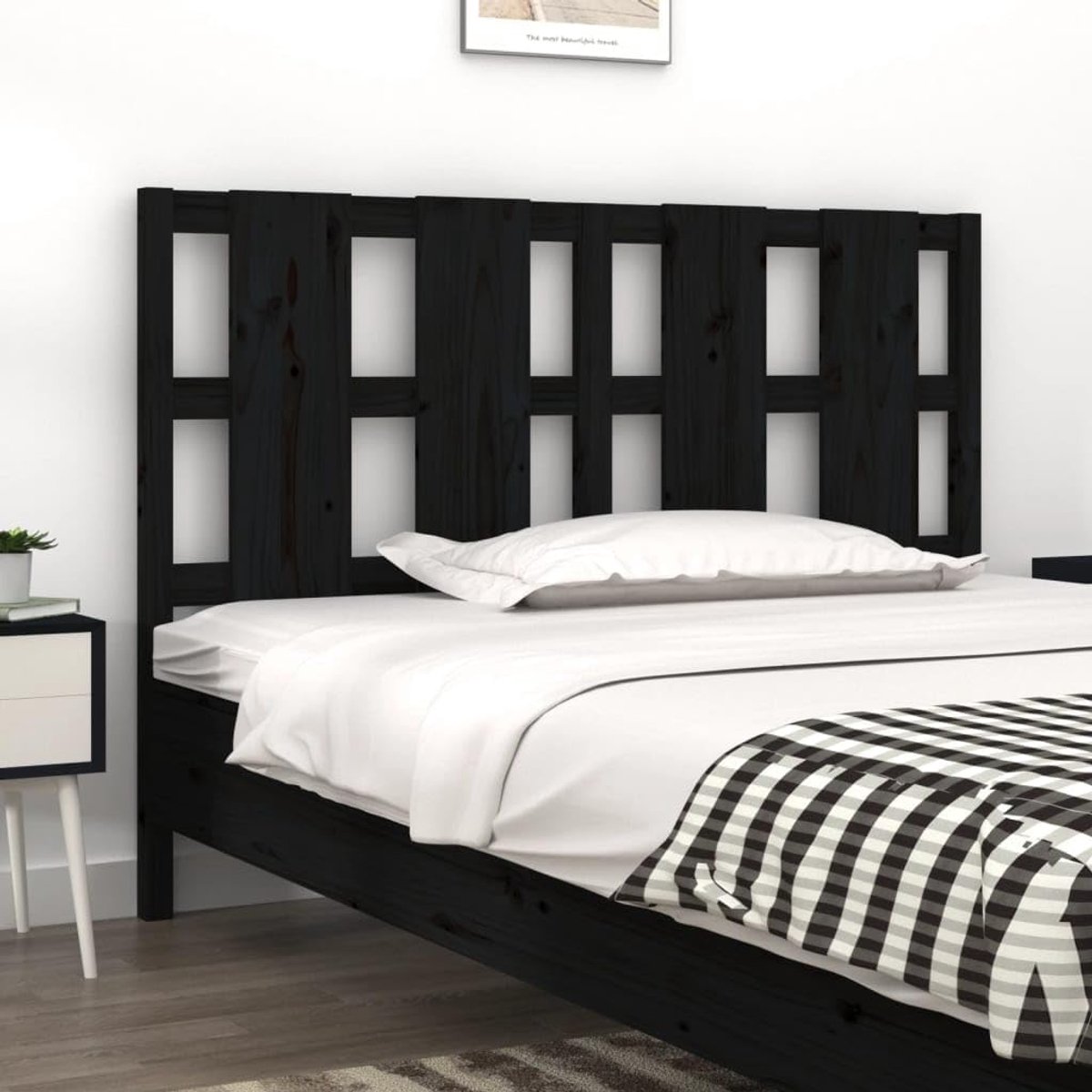 Hoofdeinde Bed - Wandkussen Slaapkamer - Bed Compleet Maken - Massief Grenenhout - 125 cm Breed - Zwart