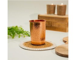 Handgemaakte Koperen Beker met Bloempatroon - 300 ml - Ayurveda