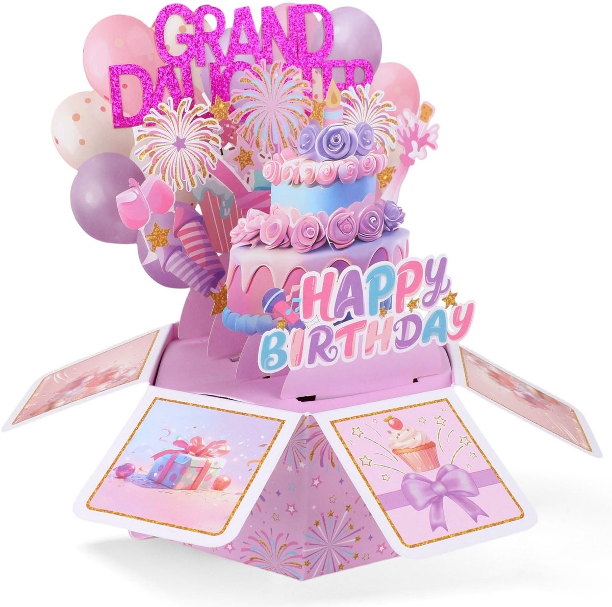 Dailygoods- Verjaardagswenskaart Pop Up - Kleurrijke Ballonnen/Vuurwerk - Inclusief Envelop - 3D Kaart - Creatief Cadeau - Papier 22x22x21,5 cm - Wenskaart